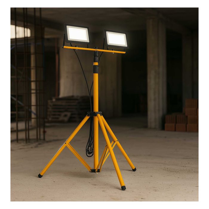 Zestaw Statyw+Naświetlacz Halogen Budowlany 2x 100w Led22000lm+Przewód