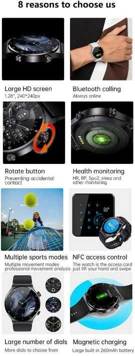 Relógio Inteligente , Chamada Bluetooth, iOS, Android, NFC, ECG, PPG