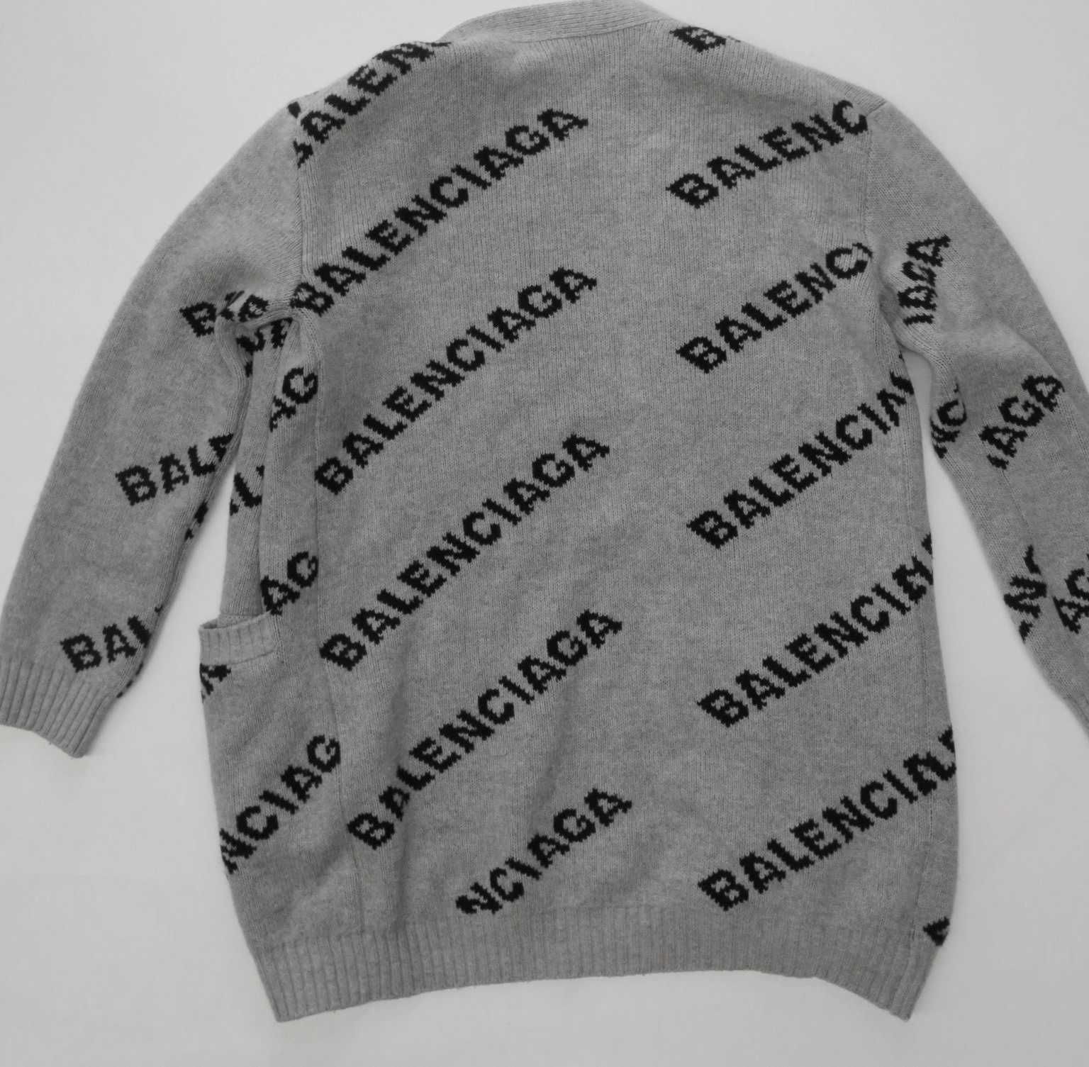 Balenciaga długi sweter wełniany w monogram kardigan uniseks S