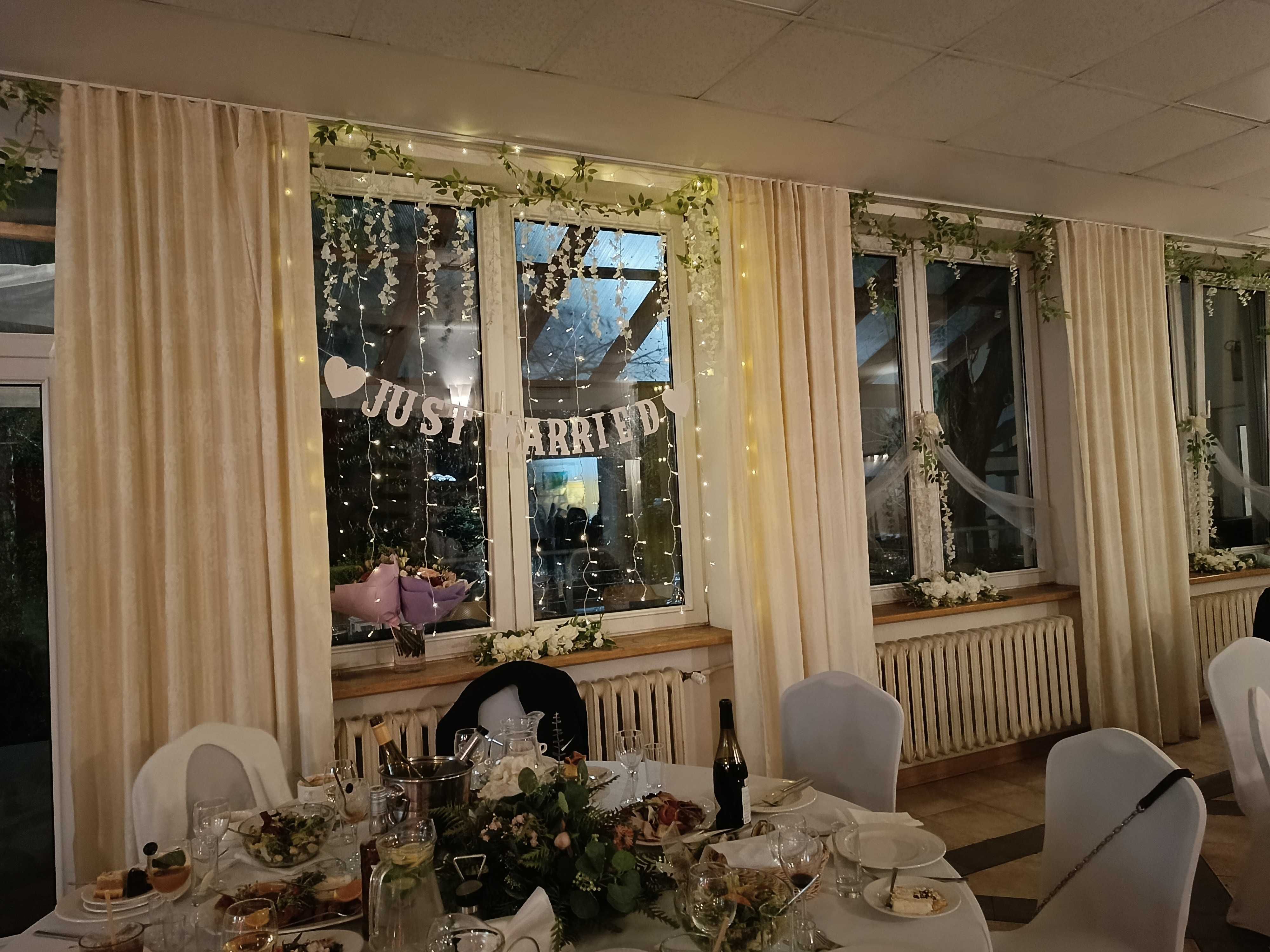 Dekoracja ślubna / weselna / świąteczna girlanda LED, kwiaty, napis