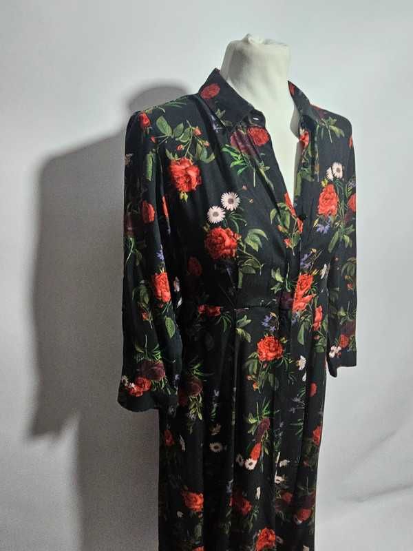 elegancka maxi sukienka koszulowa 100 % wiskoza Zara Woman premium S