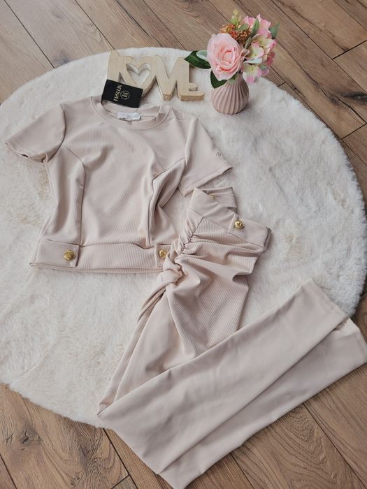 Komplet prążek beż Mtissu xs-s leginsy i  bluzka