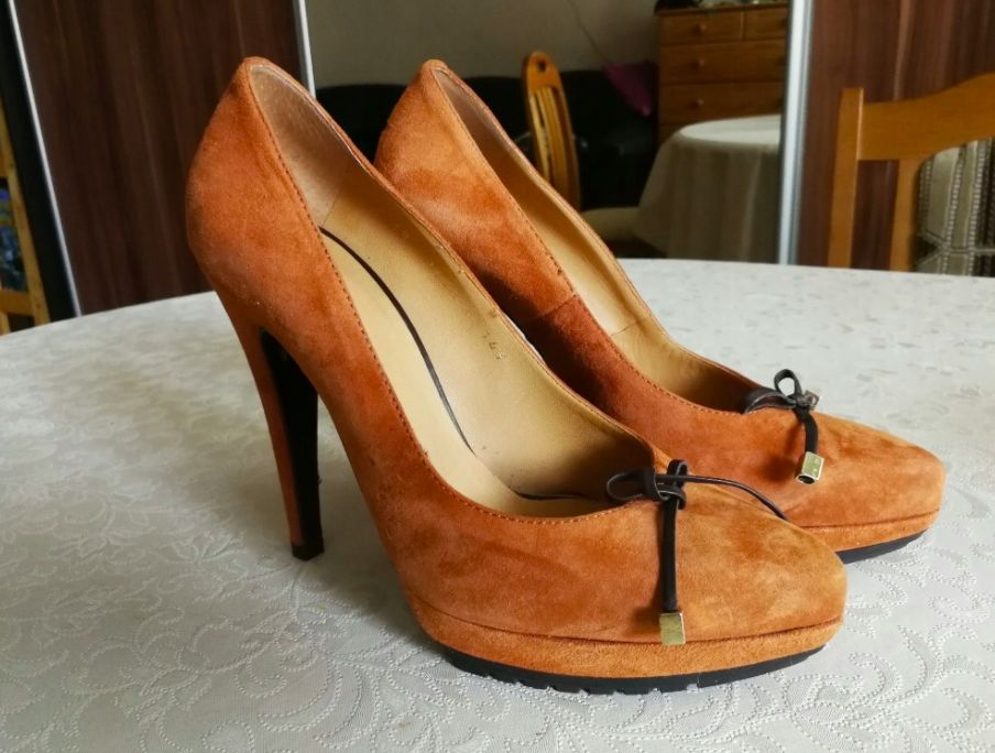 NOWE Szpilki GINO ROSSI skóra naturalna skórzane zamszowe brązowe flek