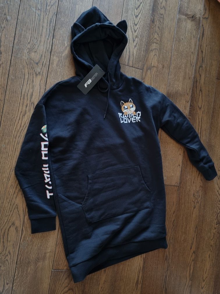 Nowa długa bluza z kapturem i kieszeniami FB Sister r. S/M,  bluza z u