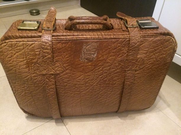 VINTAGE skórzana brązowa walizka podróżna
