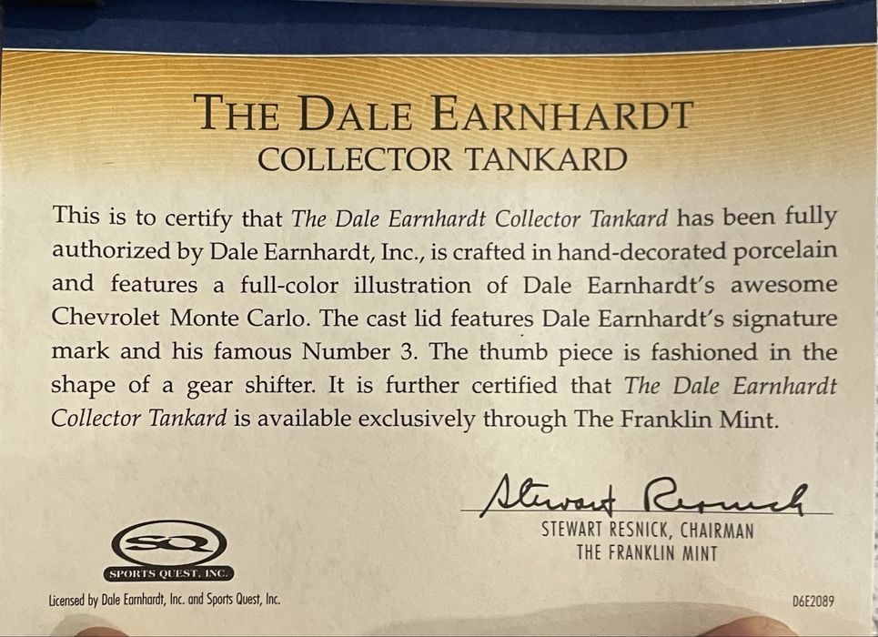 Kufel Kolekcjonerski Franklin Mint „The Dale Earnhardt” z pokrywą i c.