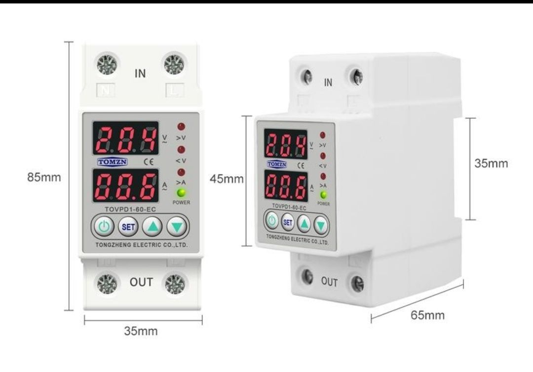 Реле напруги 60A. Tomzn TOVPD1-60-EC, з захистом по струму