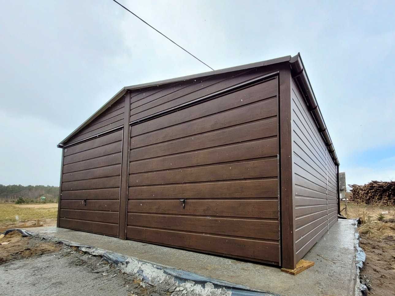 Garaż blaszany 6x5 akrylowy drewnopodobny