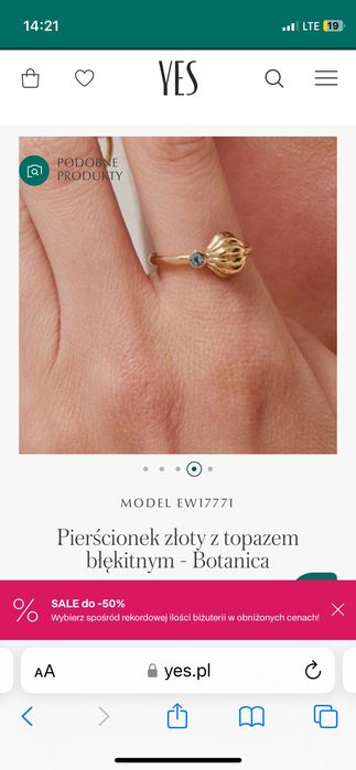 Pierścionek zloty Yes Botanica topaz rozmiar 16 au 375
