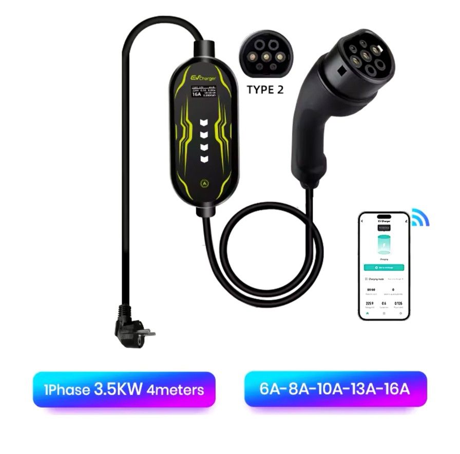 Carregador Portátil 3,5 kw - 16A - C/ APP - Veiculos Eletricos