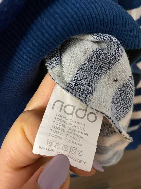 Bluza w paski z kapturem bawełniana ciepła M oversize damska