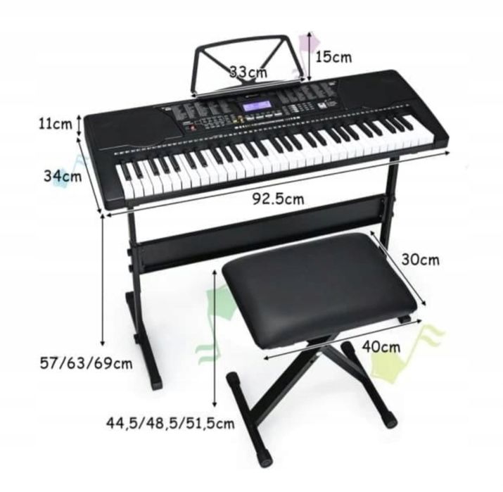 Pianino cyfrowe, keyboard z 61 klawiszami, statyw,siedzisko , zestaw