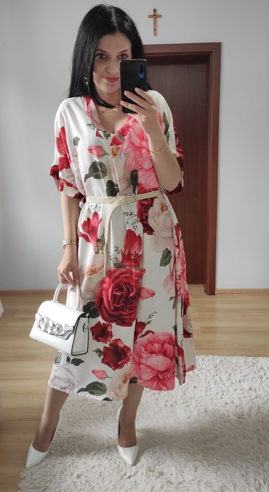 Sukienka MIDI w kwiaty wesele komunia chrzciny