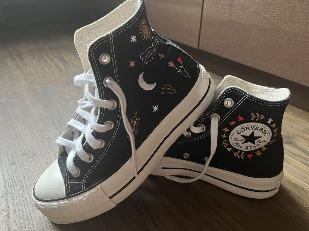 Converse All Star Lift Hi czarne z haftami 37,5 platform