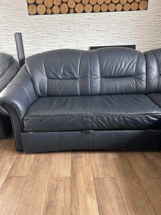 Kanapa skórzana z funkcją spania + 2 fotele