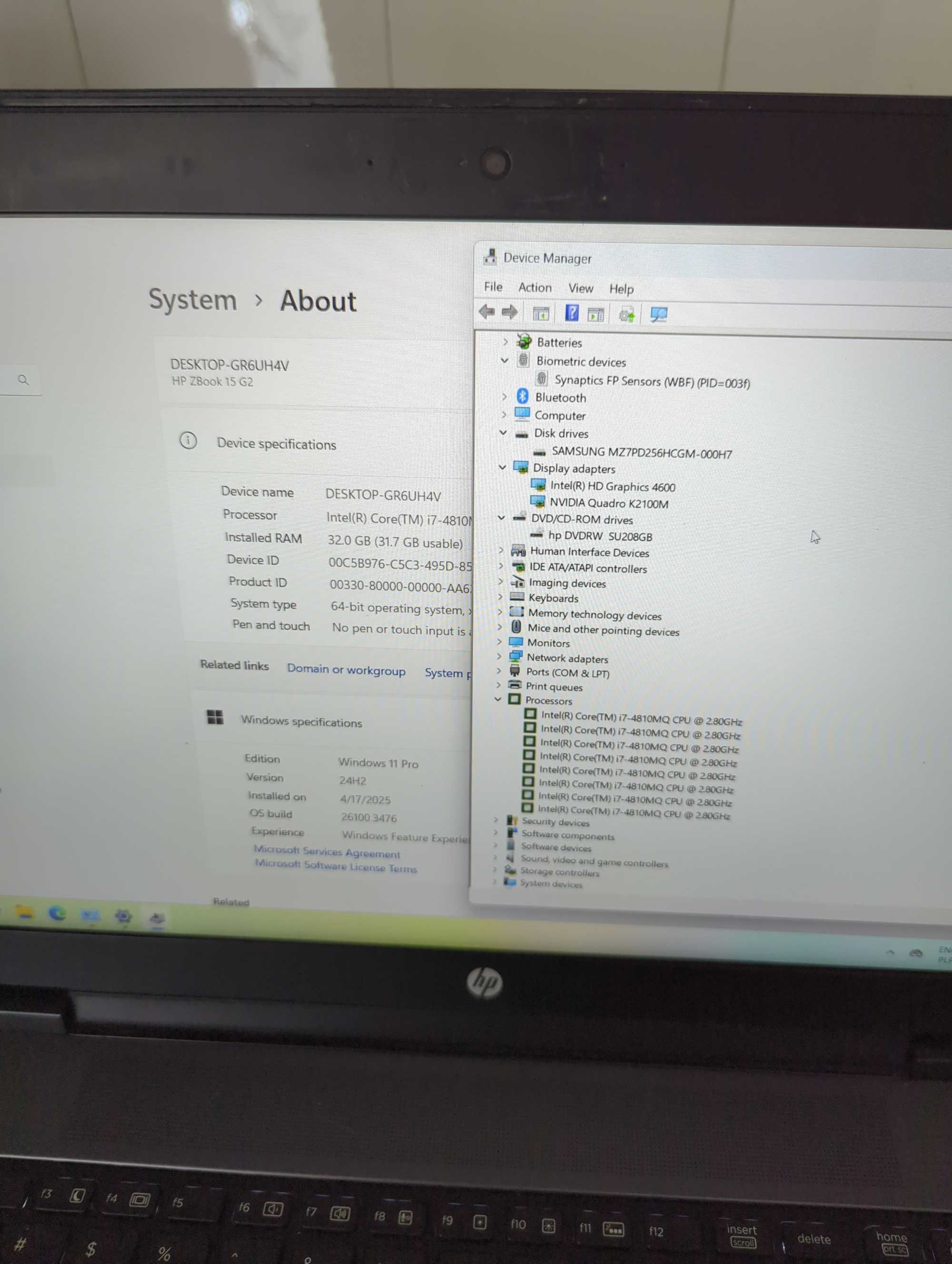 Laptop HP ZBook 15 G2 i7-4810MQ, 32GB Windows11 PRO + stacja dokujaca