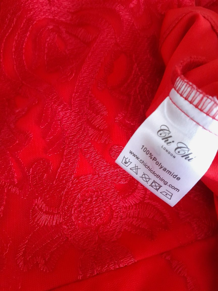 Suknia midi czerwona,koronkowa r.38"Chi Chi London "