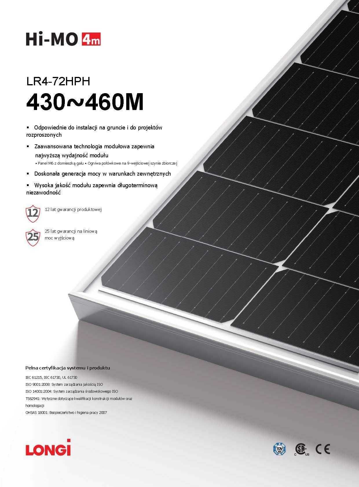 Panele fotowoltaiczne LONGI SOLAR LR4-72HPH 445W