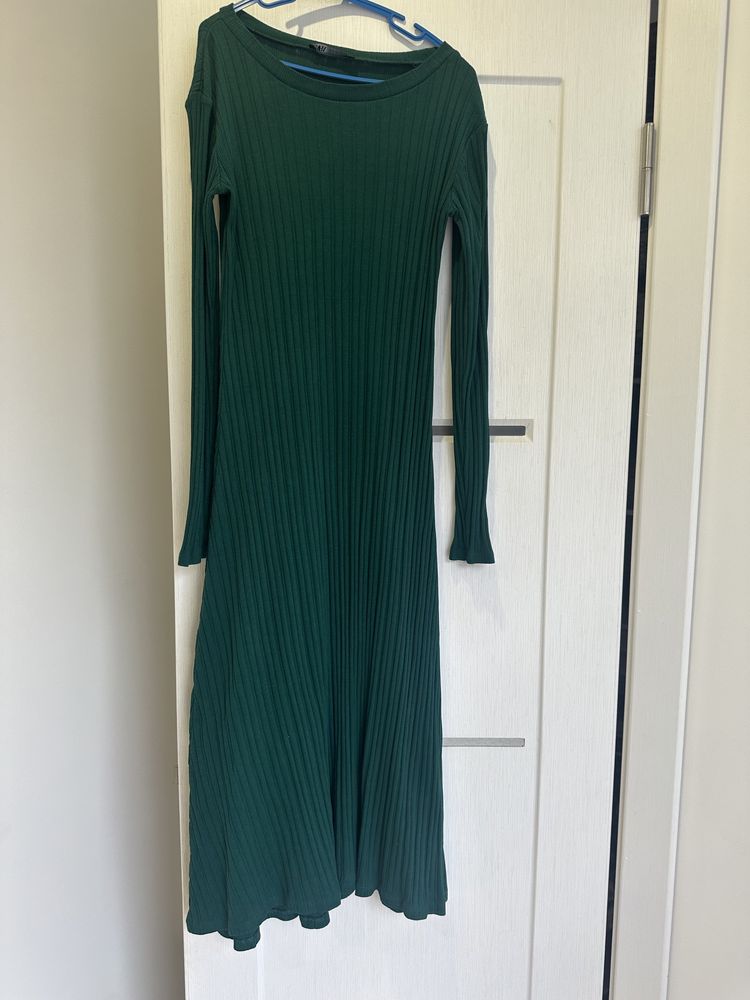 Платье zara сукня зелена зеленое рубчик миди  вовна