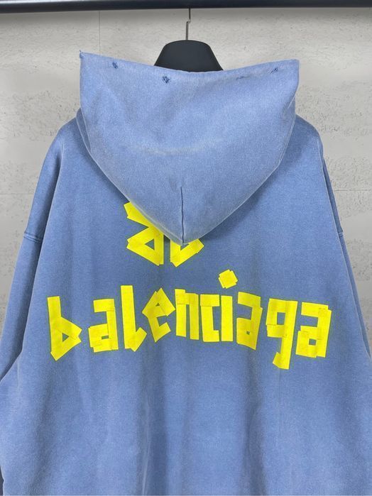 BALENCIAGA scotch худи мужское брендовое оригинал оверсайз голубое