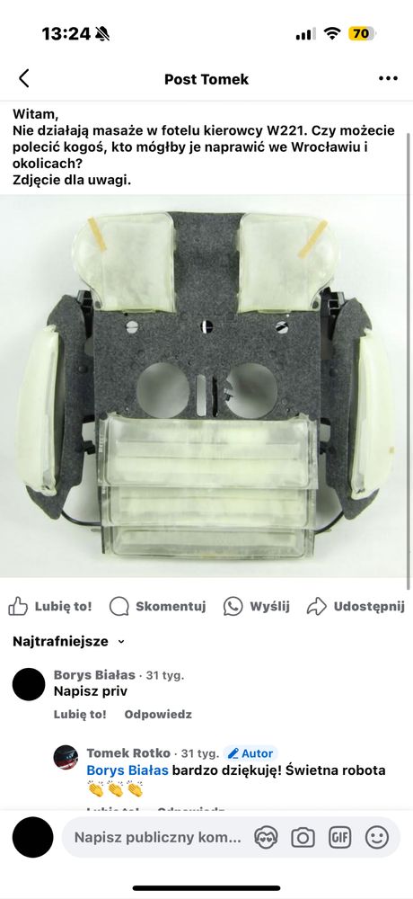 Naprawa masaży/dynamicznego fotela i diagnostyka Mercedes-Benz