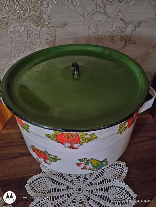 Каструля емальована з двума ручками 15 л. (З Кришкою)