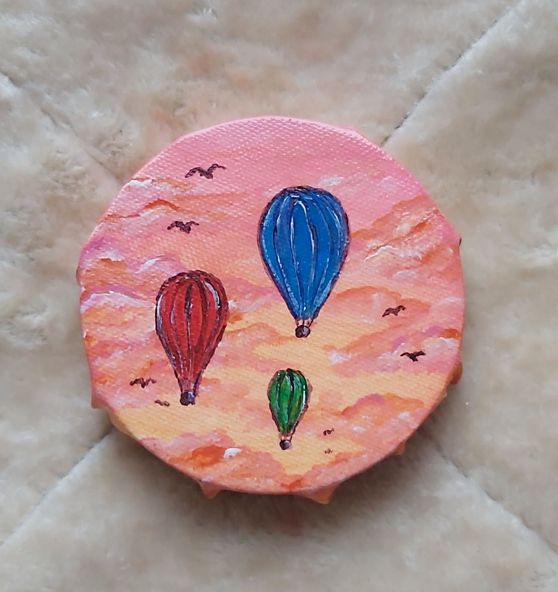 ZACHÓD I BALONY obraz akrylowy okrągłe płótno 10x10cm abstrakcja