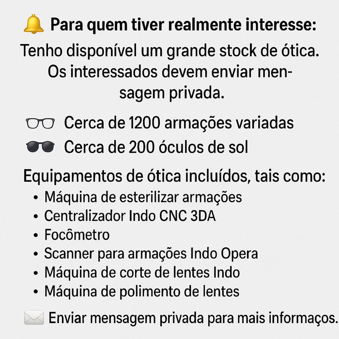 Stock de ótica - oculos e maquinas