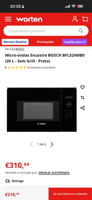 Micro-ondas Encastre BOSCH BFL524MB0 (20 L - Sem Grill - Preto)