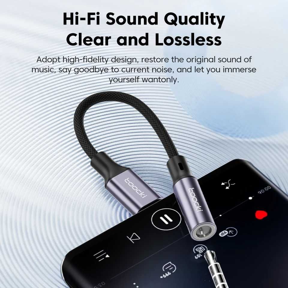Adapter Audio Toocki USB-C - Mini Jack 3.5mm Przejściówka do Słuchawek
