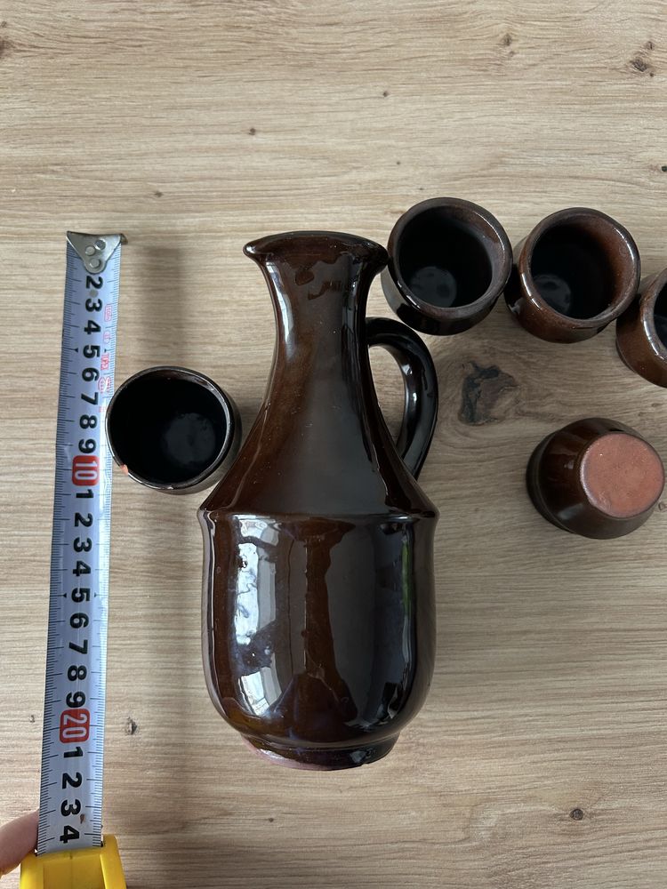 Karafka Kamionkowa z 5 Kieliszkami Kieliszki Vintage PRL Wazon