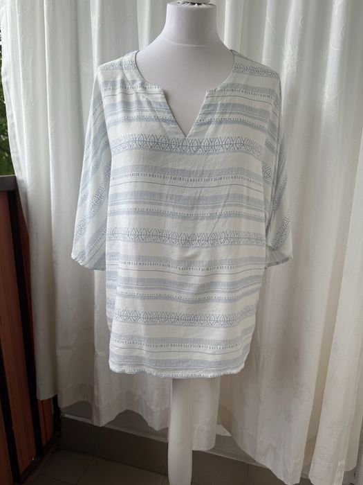 Bluzka oversize grecki wzór L XL biało niebieska | casual cool