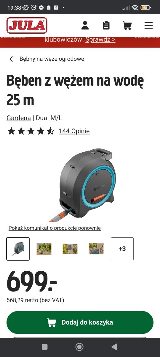 Bęben z wężem ogrodowym Gardena Dual Hose Box 25m