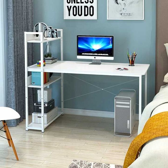 NOWE Biurko Loft Białe Gamingowe Metalowe Komputerowe Z Półkami OKAZJA