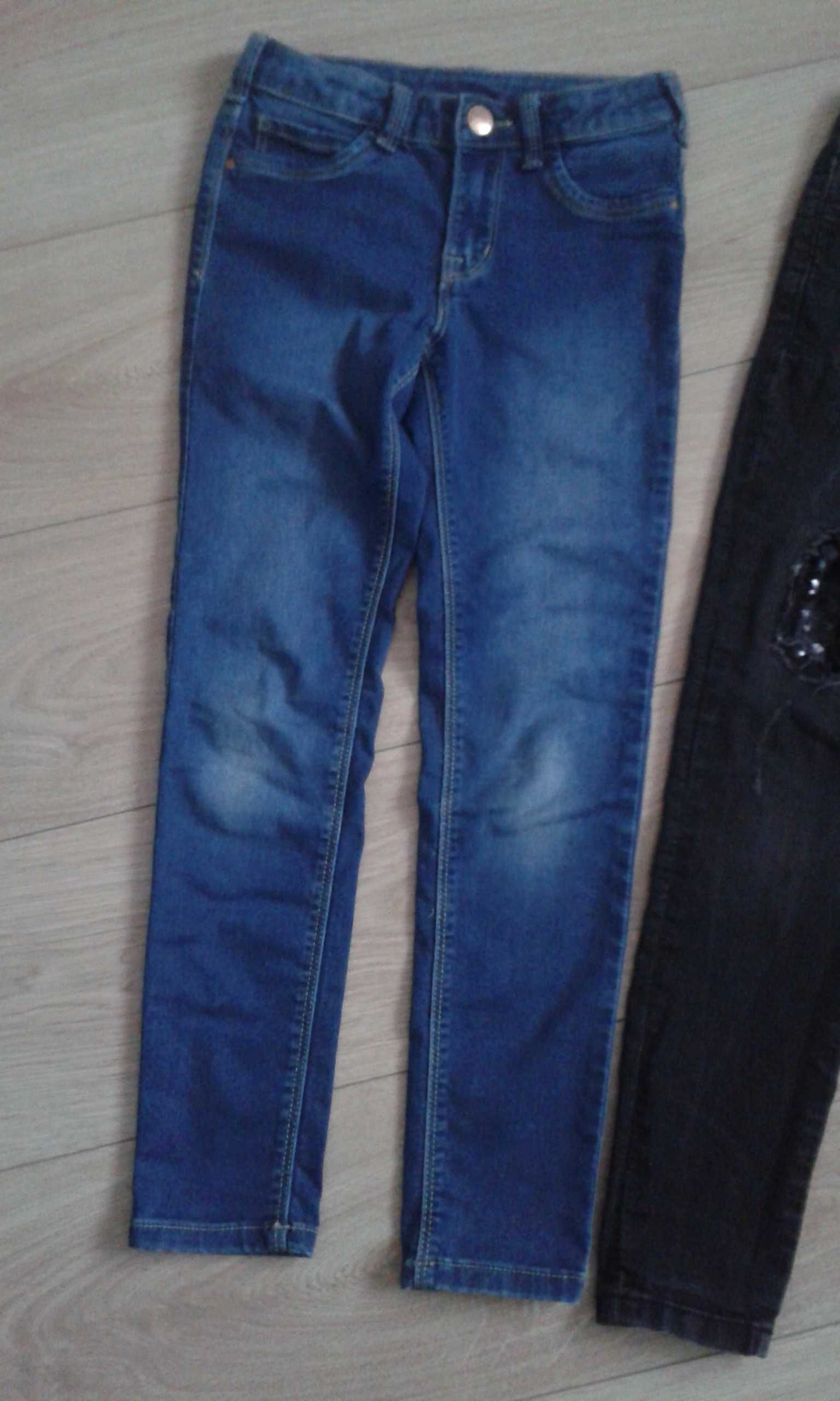 134/140 2x Dżinsy spodnie rurki niebieskie czarne jeans