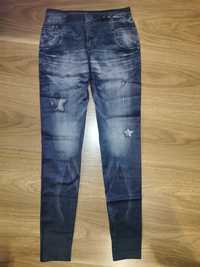 Spodnie jeans legginsy śliskie obcisłe damskie przetarcia 36 S