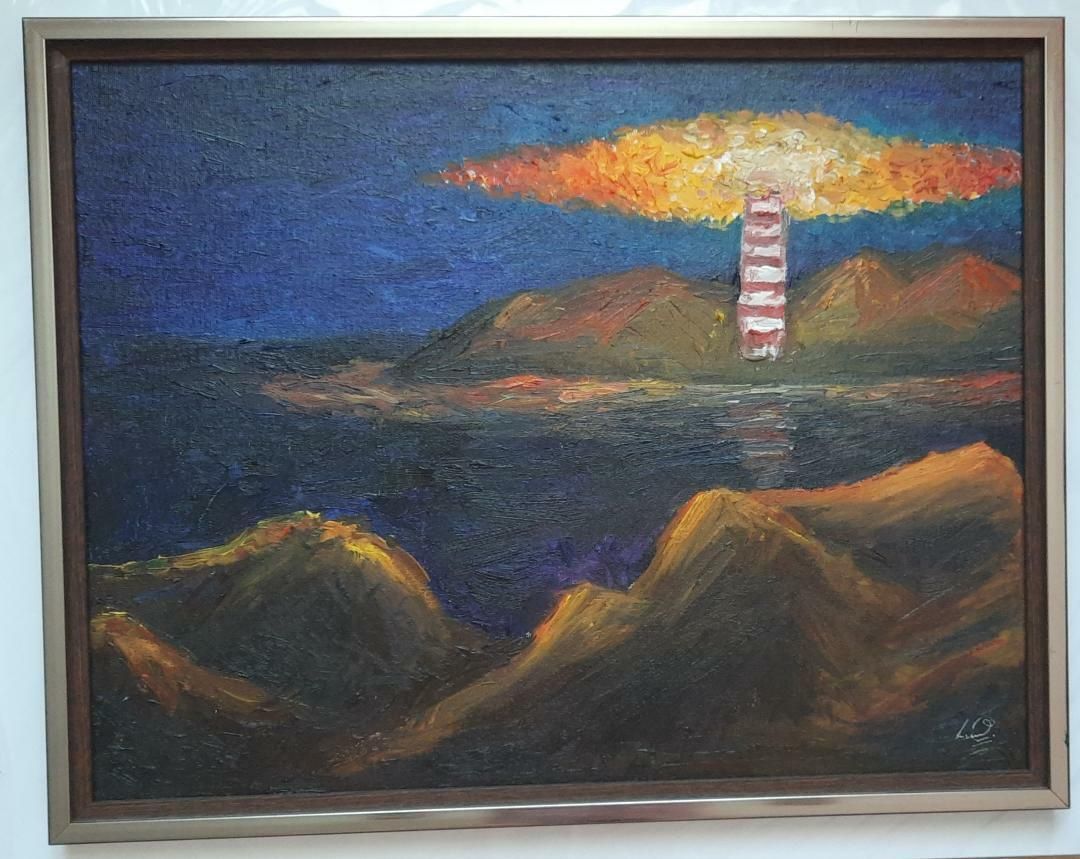 Картина"Ночной маяк" оригинальная украинская живопись 35см на 45 см.