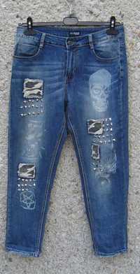 H1 jeans damskie dżinsy czaszka/dżety L pas 86 cm