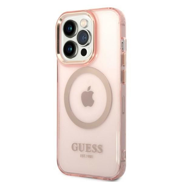 Obudowa na iPhone 14 Pro 6,1" - Etui Guess Silicone Różowe Magsafe
