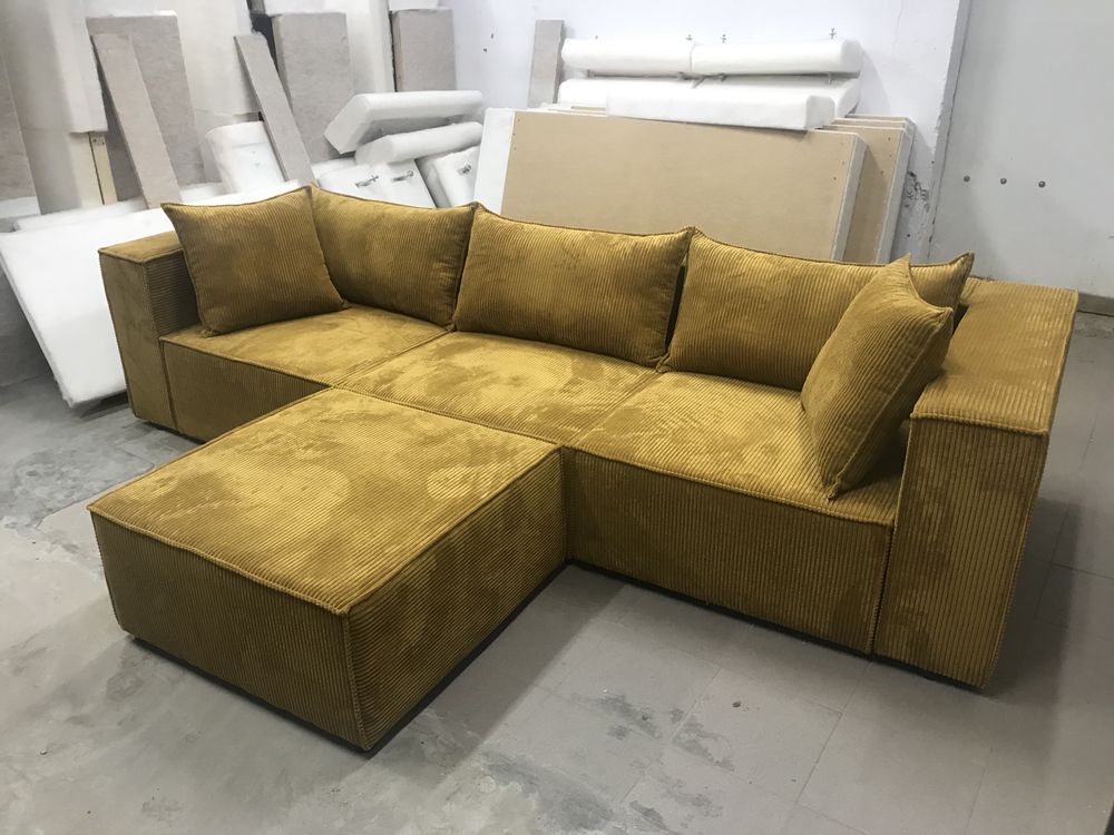 Narożnik kanapa sofa modułowa kolor jasny beż tkanina sztruks POSO