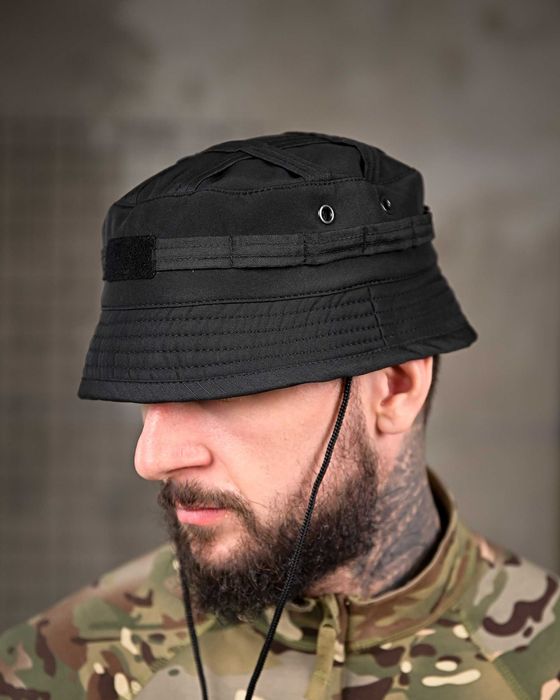 Тактична панама SoftShell чорна 56–58  Панама з липучкою під шеврон
