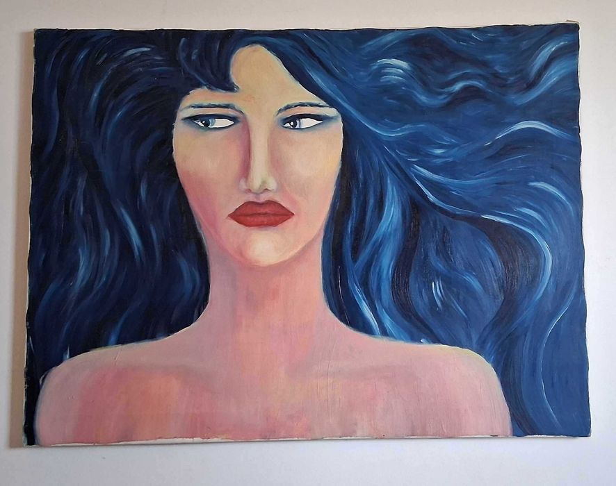 Mulher Cabelo Azul / Woman Blue Hair - Tela Decorativa