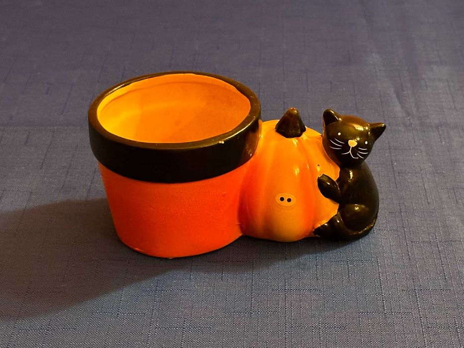Doniczka HALLOWEEN mała kotek dynia pomarańczowa