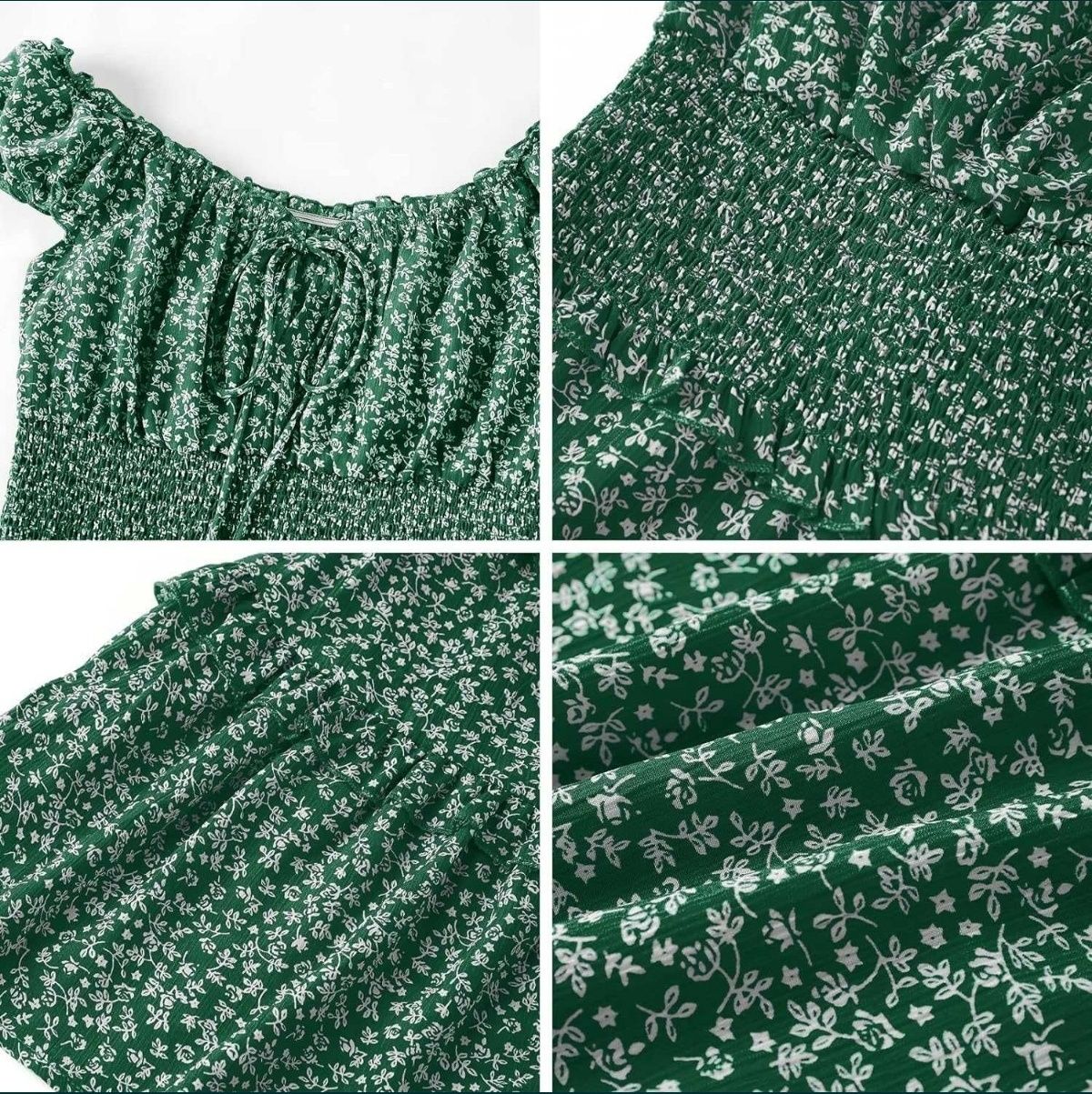 Sukienka kwiatowa vintage z krótkim rękawem, zielona (S, M, L)
