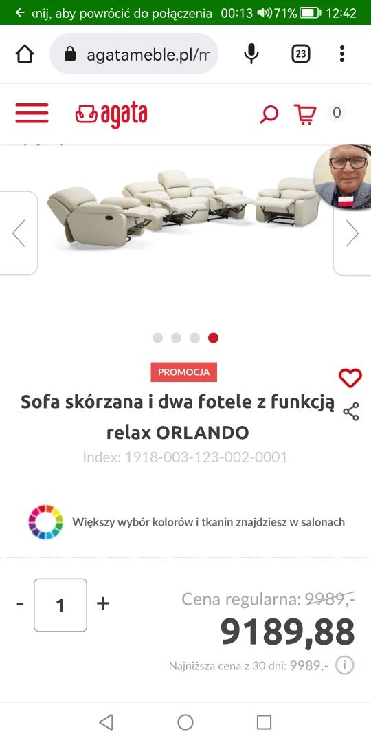 NOWA, BARDZO TANIA WYGODNA Sofa + fotel z funkcją relaks Orlando