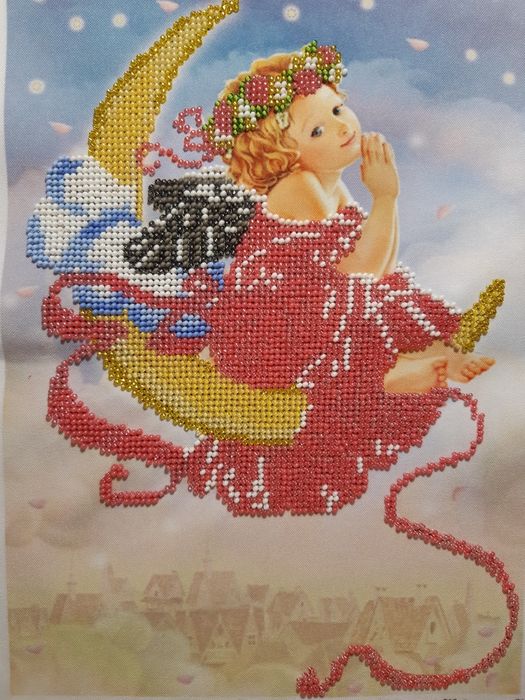 Продам ікону "Ангел добрих снів" вишиту чеським бісером"