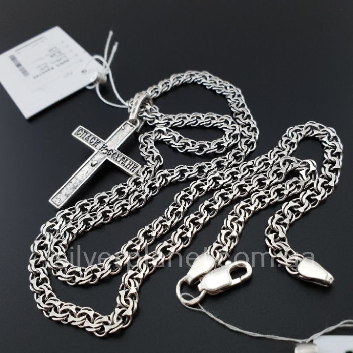 Срібна цепочка і хрестик із золотом Срібний ланцюжок чоловічий і кулон