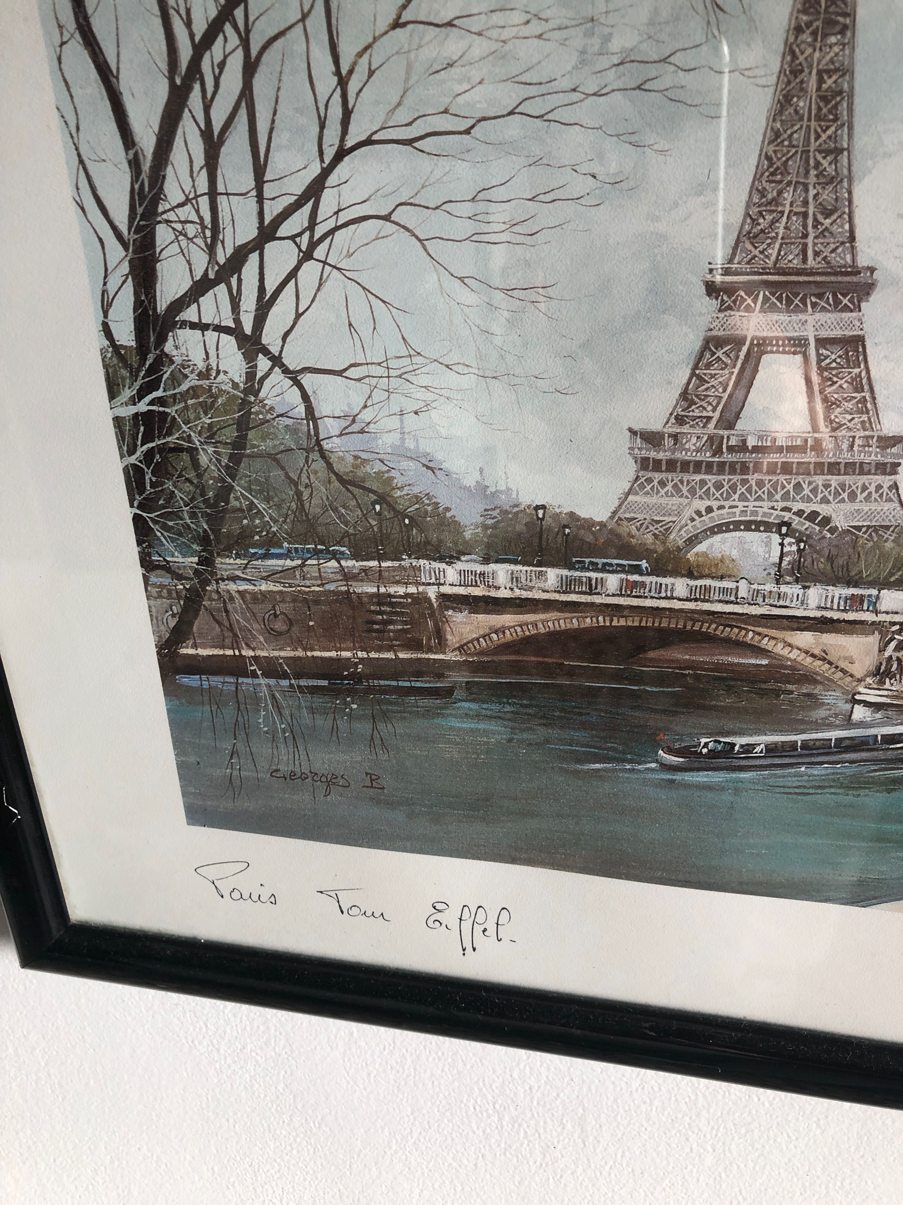 Quadro de Paris - com enquadramento a preto , madeira e vidro .