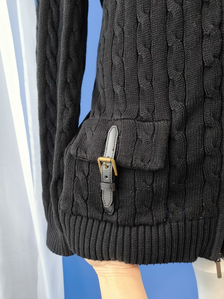 Ralph Lauren - oryginalny czarny kardigan warkocz na zamek