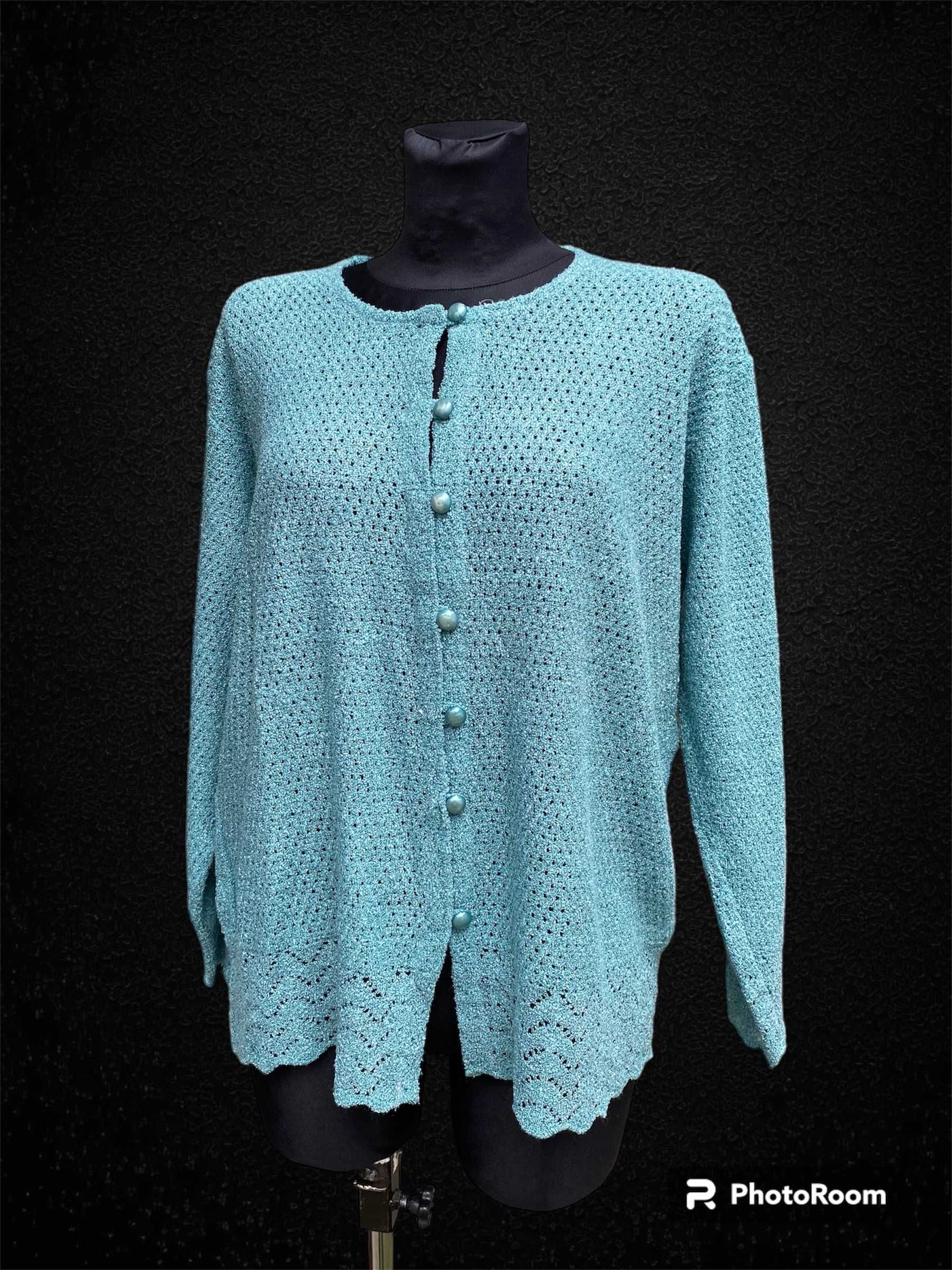 Niebieski sweter ażurkowy zapinany na guziki vintage L/XL